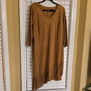 Sami & Jo Brown Asymmetrical V-Neck Long Sleeve Dress NWOT